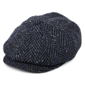 Navy-Black Heavyweight Donegal Tweed Herringbone Newsboy Cap