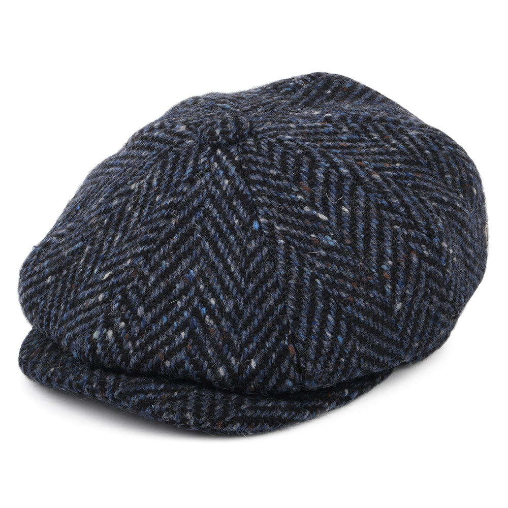 Navy-Black Heavyweight Donegal Tweed Herringbone Newsboy Cap