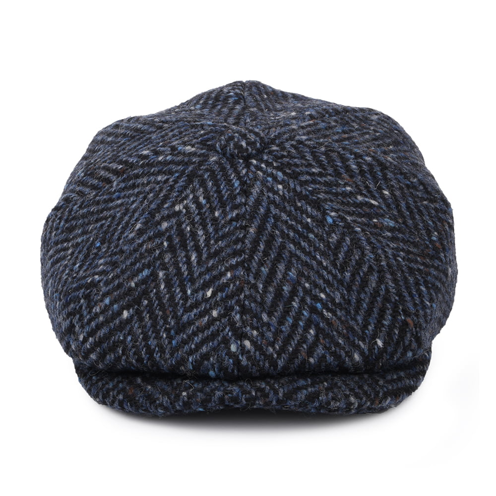 Navy-Black Heavyweight Donegal Tweed Herringbone Newsboy Cap - Image 2
