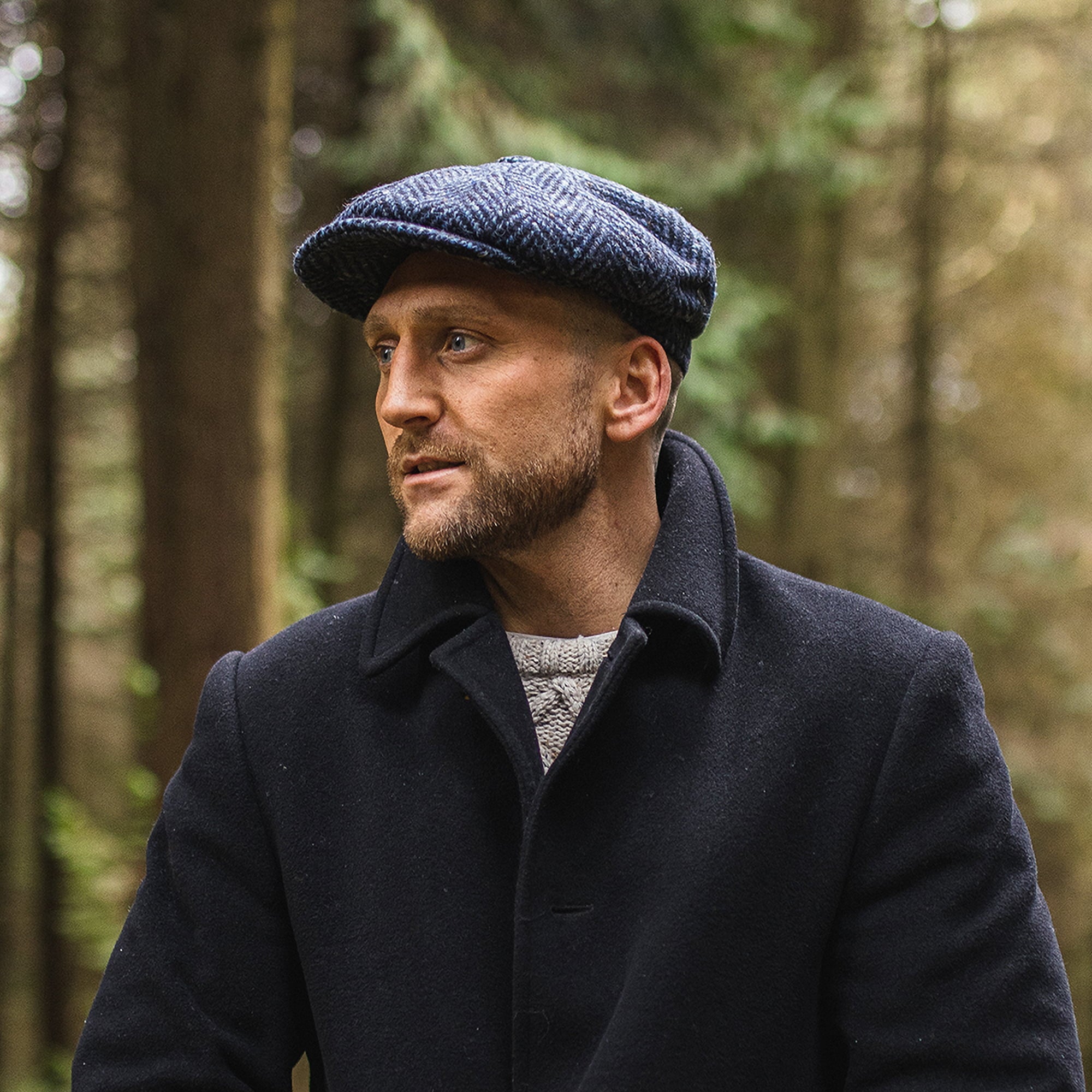 Navy-Black Heavyweight Donegal Tweed Herringbone Newsboy Cap - Image 4