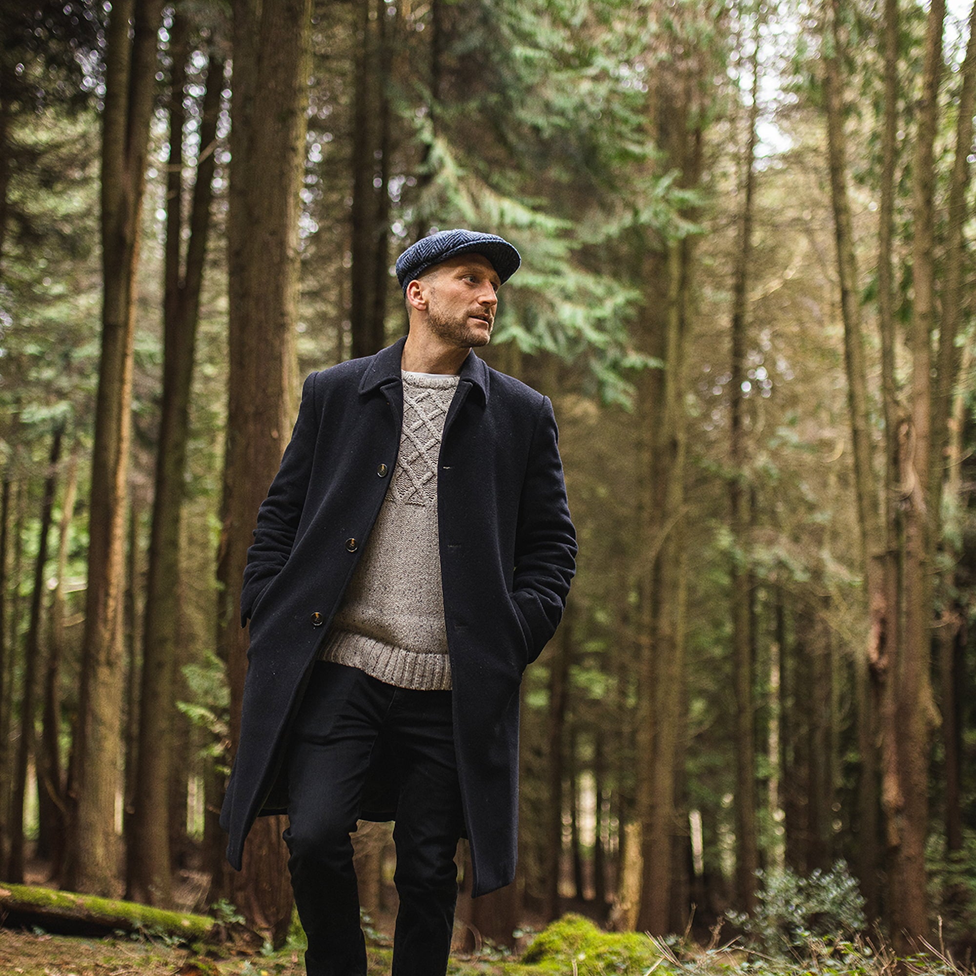 Navy-Black Heavyweight Donegal Tweed Herringbone Newsboy Cap - Image 6