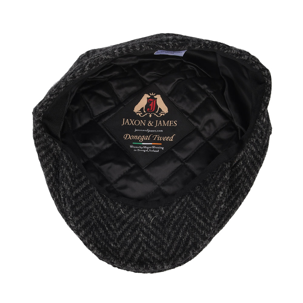 Black-Charcoal Heavyweight Donegal Tweed Herringbone Newsboy Cap - Image 4