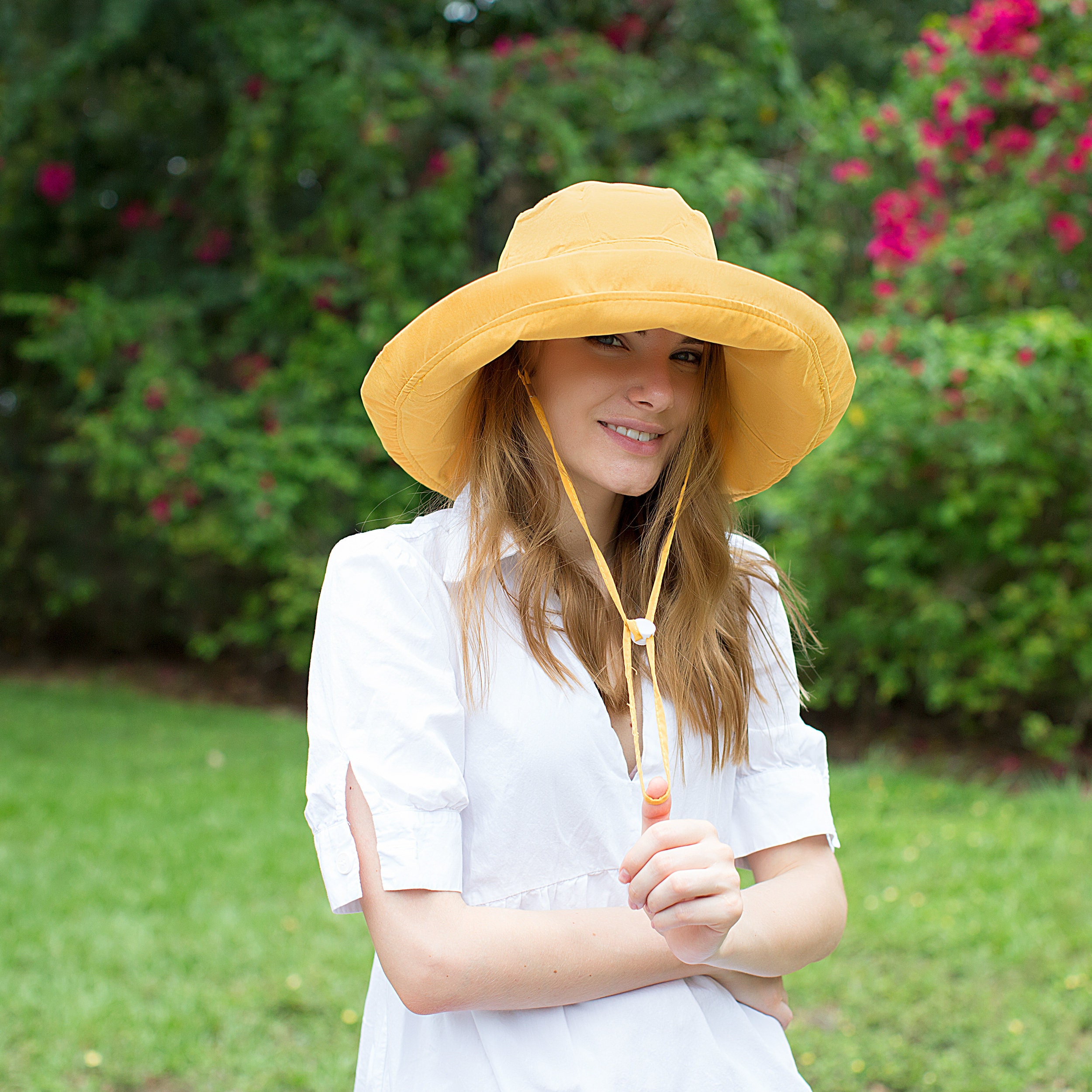 Adjustable Size Womens to Fit All Heads Soft Brim Floppy Extra Wide Brimmed Bucket Hat for Women All Season Foldable Hat for Ladies Yellow - Image 8